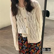 【Jilli~ko】圓領單排扣甜美鏤空寬鬆針織開衫 J11627  FREE 杏色