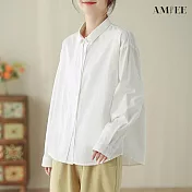 【AMIEE】拼接圓弧單排扣造型襯衫(2色/M-2XL/KDCY-9070) XL 白色