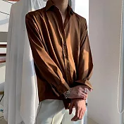 【AMIEE】禁慾系垂墜感質感長袖襯衫(男裝/KDTY-C06) XL 咖啡
