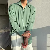 【AMIEE】禁慾系垂墜感質感長袖襯衫(男裝/KDTY-C06) M 綠色