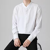 【AMIEE】立領隱藏扣高質感長袖襯衫(男裝/KDTY-6019) L 白色