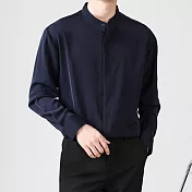【AMIEE】立領隱藏扣高質感長袖襯衫(男裝/KDTY-6019) M 深藍