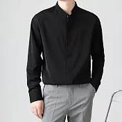 【AMIEE】立領隱藏扣高質感長袖襯衫(男裝/KDTY-6019) L 黑色