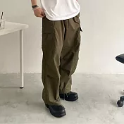 【AMIEE】日系復古簡約寬鬆工裝褲(男裝/KDPY-Q54) 2XL 綠色