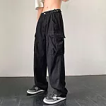 【AMIEE】日系復古多口袋寬鬆工裝褲(男裝/KDPY-D27) M 黑色
