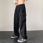【AMIEE】日系復古多口袋寬鬆工裝褲(男裝/KDPY-D27) M 黑色