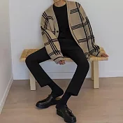 【AMIEE】韓系歐爸格子配色針織毛衣外套(男裝/KDCY-B37) L 卡其