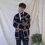 【AMIEE】韓系歐爸格子配色針織毛衣外套(男裝/KDCY-B37) XL 黃色