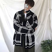 【AMIEE】韓系歐爸格子配色針織毛衣外套(男裝/KDCY-B37) L 黑色