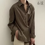 [衣途]設計感不規則斜扣條紋襯衫M-L(KDTY-B896) M 橄欖綠