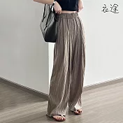 [衣途]慵懶垂感褶皺寬鬆闊腿褲M-L(KDPY-B759) M 咖色