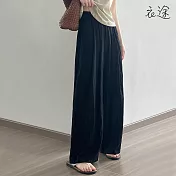 [衣途]慵懶垂感褶皺寬鬆闊腿褲M-L(KDPY-B759) M 黑色