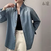 [衣途]復古港式排扣單寧襯衫外套M-L(KDTY-B935) M 淺藍