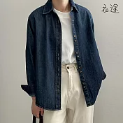 [衣途]復古港式排扣單寧襯衫外套M-L(KDTY-B935) M 深藍