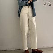 [衣途]高腰彈力直筒牛仔褲S-XL(KDPY-B022) S 米白