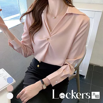 【Lockers 木櫃】春裝新款緞面職業設計感襯衫 L113021903 M 粉紅色M
