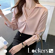 【Lockers 木櫃】春裝新款緞面職業設計感襯衫 L113021903 XL 粉紅色XL