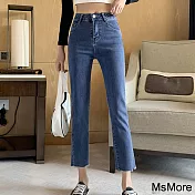 【MsMore】 淺色直筒牛仔褲新款適合小個子搭配顯高煙管九分長褲# 120795 M 深藍色