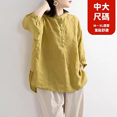 【慢。生活】復古亞麻感襯衫女大碼寬鬆休閒上衣 11659 FREE 黃色
