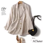 【ACheter】 棉麻感原單經典百搭長袖西裝短版休閒外套# 120792 XL 杏色