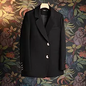 【MsMore】 西裝外套休閒設計感長袖開叉短版# 120803 M 黑色
