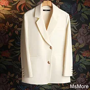 【MsMore】 西裝外套休閒設計感長袖開叉短版# 120803 XL 米色
