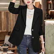【MsMore】 西裝外套休閒氣質寬鬆設計感復古長袖短版# 120804 M 黑色