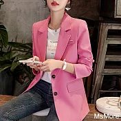 【MsMore】 西裝外套休閒氣質寬鬆設計感復古長袖短版# 120804 L 粉紅色