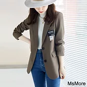 【MsMore】 高級感純色休閒西裝外套時尚網紅炸街長袖短版# 120808 L 咖色