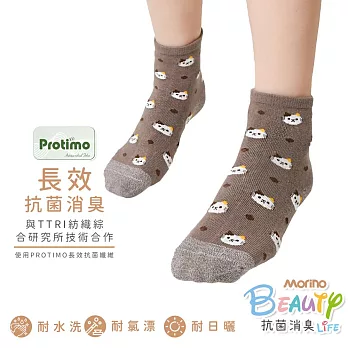 【Morino摩力諾】台製除臭襪_日韓風手繪造型短襪-貓貓 咖啡色