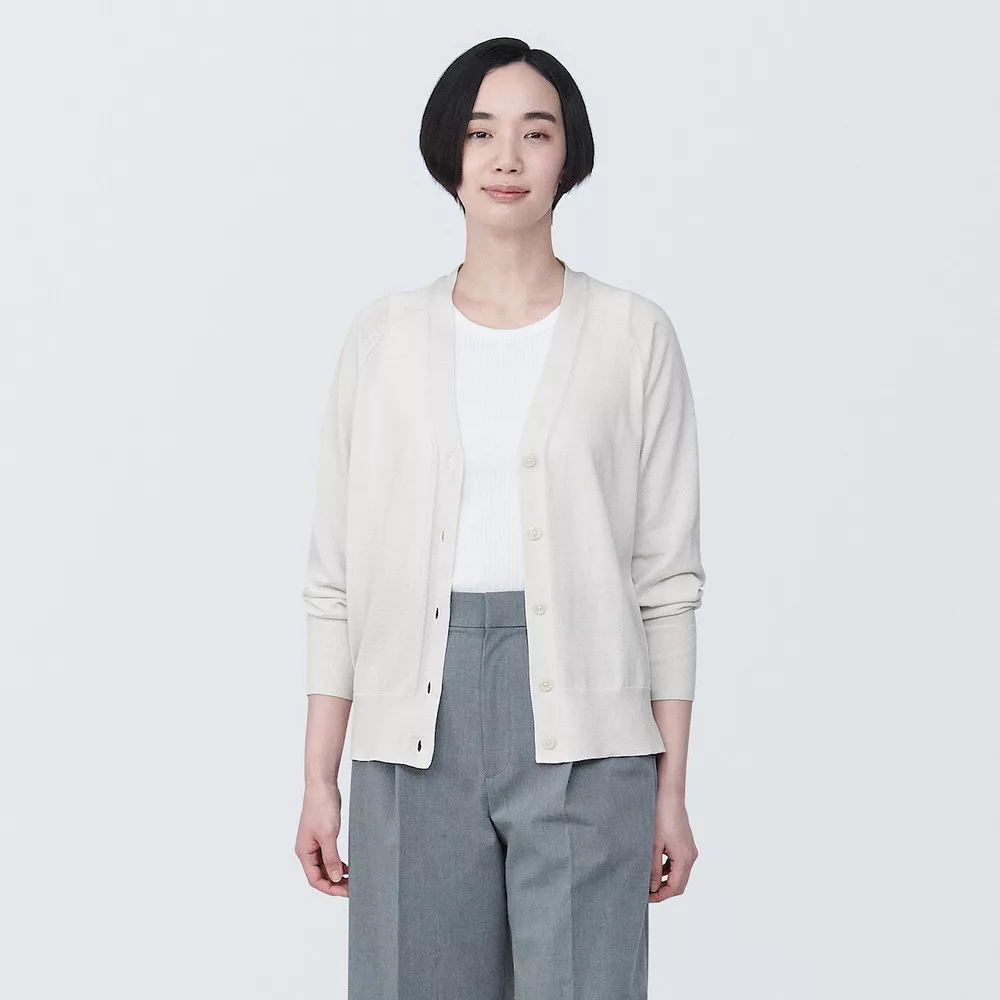【MUJI 無印良品】女型態安定寬版開襟衫 XL 柔白