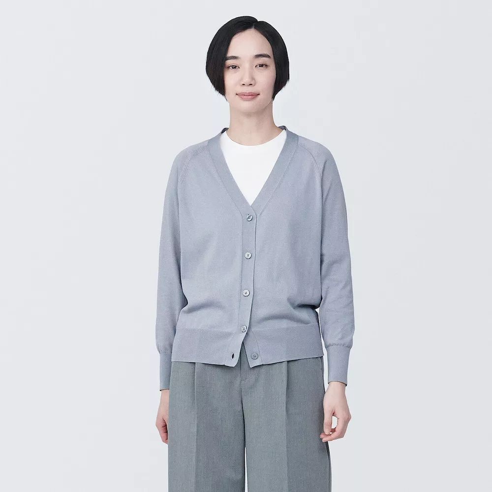 【MUJI 無印良品】女型態安定寬版開襟衫 M 淺灰