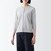 【MUJI 無印良品】女強撚圓領七分袖開襟衫 XL 灰銀