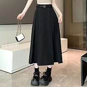 【MsMore】 高腰顯瘦遮胯中長款垂感百褶A字西裝半身長傘裙# 120843 M 黑色