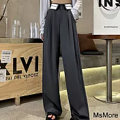 【MsMore】 美式垂感西裝辣妹設計感寬鬆顯瘦直筒闊腿長褲# 120858 XL 灰色
