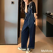 【MsMore】 大碼時髦設計感工裝牛仔連體褲寬鬆背帶長褲# 120870 XL 藍色