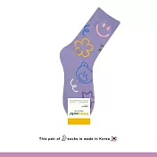 Kankoku韓國   滿版塗鴉笑臉中筒襪   * 紫色