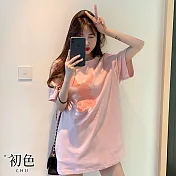 【初色】長版兔子字母印花短袖T恤上衣-共2色-32866(M-2XL可選) 2XL 粉紅色