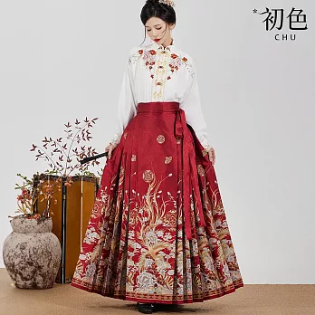 【初色】中華風高腰復古印花馬面裙半身裙長裙-共3色-32772(M-XL可選) M 紅色