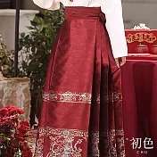 【初色】新中式花草刺繡斜襟長袖開衫上衣/繫帶收腰神話印花馬面裙半身裙-共2款-32774(M-XL可選) M 紅色裙子