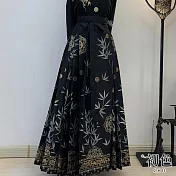 【初色】竹子印花亮面寬鬆馬面裙長裙半身裙-共3色-32776(M-XL可選) M 黑色
