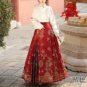 【初色】竹子印花亮面寬鬆馬面裙長裙半身裙-共3色-32776(M-XL可選) L 紅色