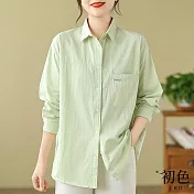 【初色】純色翻領輕薄長袖襯衫上衣女上衣-共4色-32879(M-2XL可選) M 淺綠色
