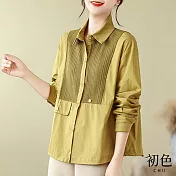 【初色】翻領純色拼接薄款長袖襯衫上衣女上衣-共3色-32880(M-2XL可選) M 黃色