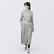 【MUJI 無印良品】女嫘縈混聚酯纖維長袖洋裝 S 淺灰