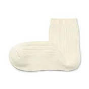 【MUJI 無印良品】女棉混足口柔軟寬螺紋直角短襪23-25cm 象牙白
