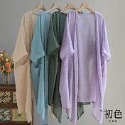 【初色】輕薄短袖棉麻風防曬開衫外套-共4色-32891(M-2XL可選) XL 紫色