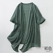 【初色】輕薄短袖棉麻風防曬開衫外套-共4色-32891(M-2XL可選) M 綠色