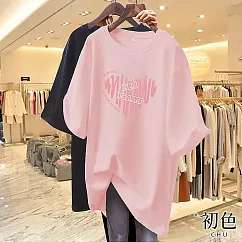 【初色】休閒寬鬆透氣大碼卡通印花圓領短袖T恤女上衣─(多款可選) L B.粉紅色