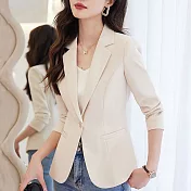 【MsMore】 短款西裝外套時尚氣質女神范休閒長袖短版# 120805 2XL 米色